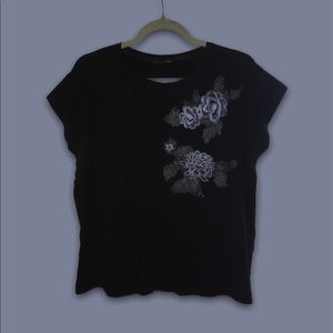 Black Floral Embroidered Tee